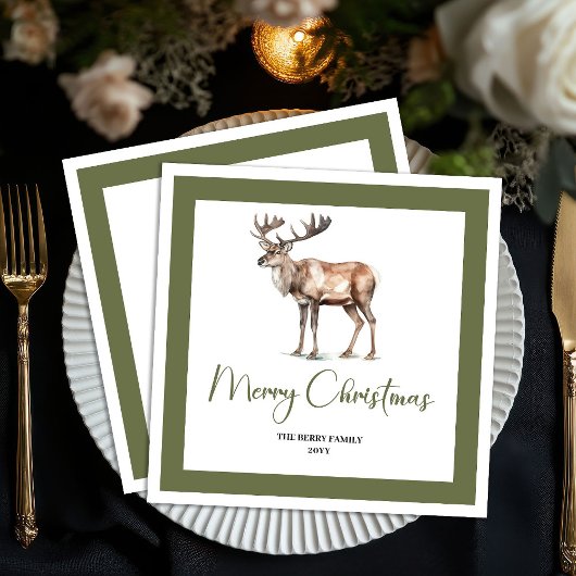 Serviette En Papier Soft Pastel Christmas Deer Script Family Napkins