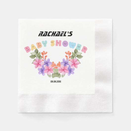 Serviette En Papier Soft Pink Floral Girl Baby Shower (Devant)