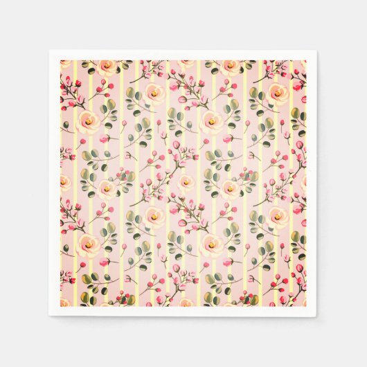 Serviette En Papier Soft Pink Floral Stripe Pattern (Devant)