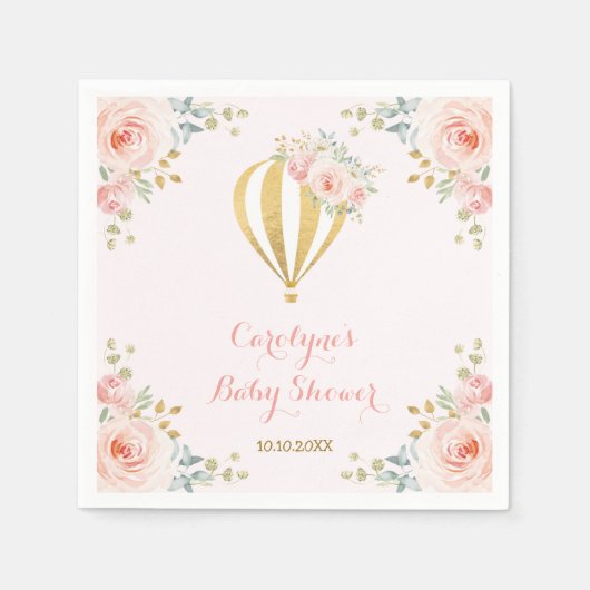 Serviette En Papier Soft Pink Hot Air Balloon Adventure Baby shower (Devant)