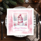 Serviette En Papier Soft Pink Snowman Winter Scene Christmas Napkins 