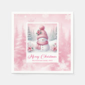 Serviette En Papier Soft Pink Snowman Winter Scene Christmas Napkins  (Devant)