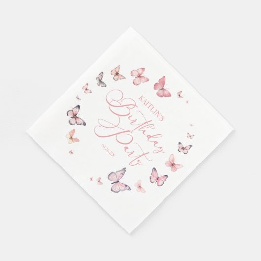 Serviette En Papier Soft rose papillon fête d'anniversaire (Coin)
