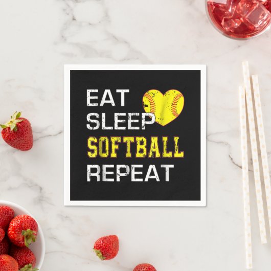 Serviette En Papier Softball Eat Sleep Softball Répétition (En situation)