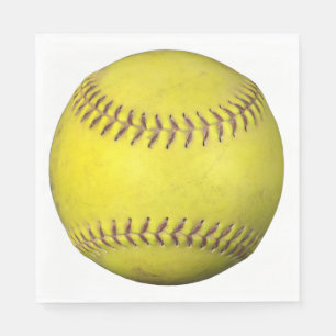 Serviette En Papier Softball Jaune Sur Blanc