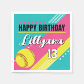Serviette En Papier Softball rose Turquoise Jaune fête d'anniversaire, (Devant)