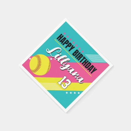 Serviette En Papier Softball rose Turquoise Jaune fête d'anniversaire, (Coin)