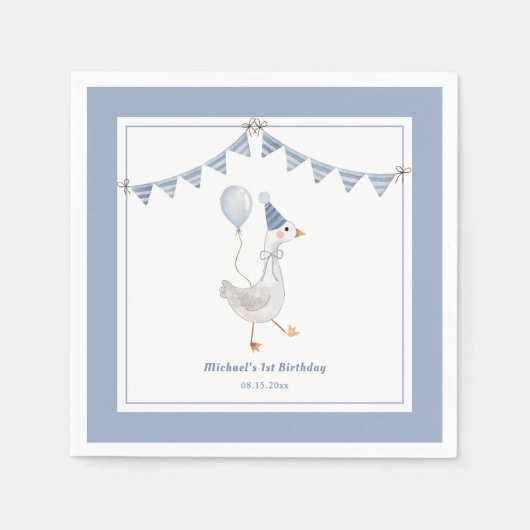 Serviette En Papier Soie Goose Blue Boy fête d'anniversaire (Devant)