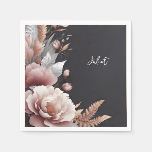 Serviette En Papier Soie Rose Pivoine Bohème Rose Poussiéreux Fête de 