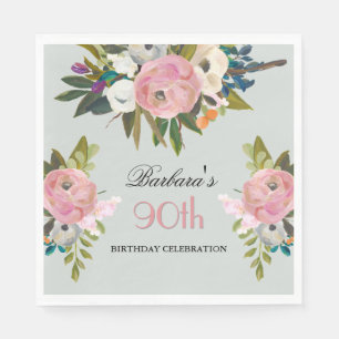 Serviette En Papier Soignée élégante peinte à la main Floral 90e fête 