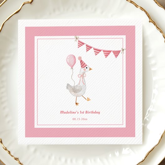 Serviette En Papier Soignée Goose rose Fille Anniversaire