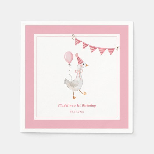 Serviette En Papier Soignée Goose rose Fille Anniversaire (Devant)