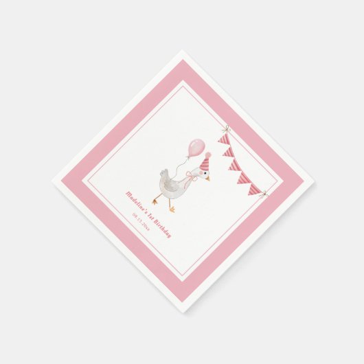 Serviette En Papier Soignée Goose rose Fille Anniversaire (Coin)