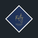 Serviette En Papier Soirée 50 Modern Navy Blue 50th Birthday Party<br><div class="desc">Cette serviette en papier personnalisée ajoutera des détails élégants à votre célébration spéciale. Ce design de serviette de 50e anniversaire présente des lettres en or chic simples "Cinquante" avec du texte personnalisé sur un bleu marine. Des invitations et des fournitures de fête correspondants sont disponibles dans ma boutique BaraBomDesign.</div>