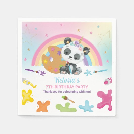 Serviette En Papier Soirée artisanale Cute Panda Arc en arc-en-ciel (Devant)