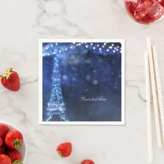 Serviette En Papier Soirée Bleue Nuit enchantée à Paris Tour Eiffel (En situation)