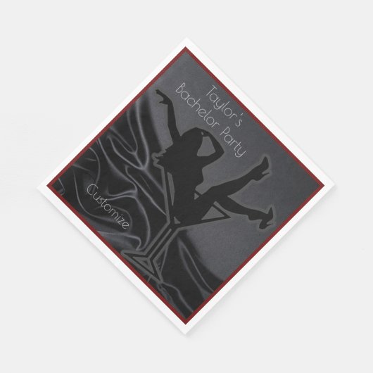 Serviette En Papier Soirée Célibataire Silhouette Satin Noir (Coin)