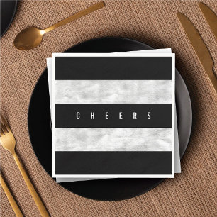 Serviette En Papier Soirée Chic Silver Foil Black Stripe Fête