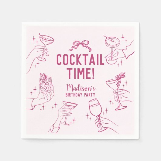 Serviette En Papier Soirée Cocktail rose Retro Anniversaire (Devant)