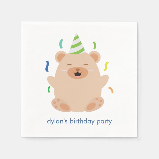 Serviette En Papier Soirée d'anniversaire à l'ours mignon (Devant)