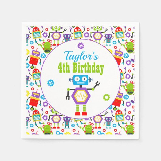 Serviette En Papier Soirée d'anniversaire à thème Robot (Devant)