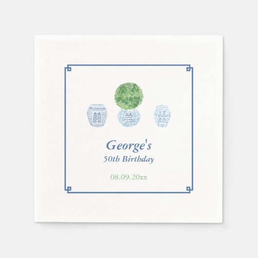 Serviette En Papier Soirée D'Anniversaire Adulte Bleu Et Vert (Devant)