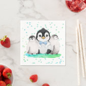 Serviette En Papier Soirée d'anniversaire de Cute Penguin (En situation)