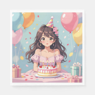Serviette En Papier Soirée d'anniversaire de la mignonne Anime