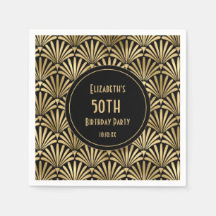 Serviette En Papier Soirée d'anniversaire des 50 ans Art déco noir et