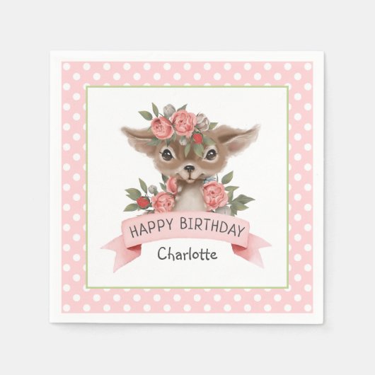 Serviette En Papier Soirée d'anniversaire des cerfs de bois pour fille (Devant)