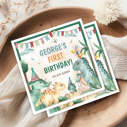 Serviette En Papier Soirée d'anniversaire des Dinosaures