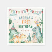 Serviette En Papier Soirée d'anniversaire des Dinosaures (Devant)