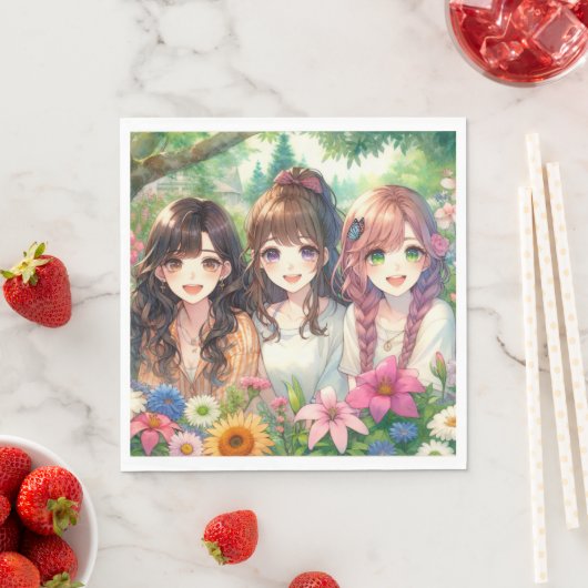 Serviette En Papier Soirée d'Anniversaire des filles d'Anime mignonne (En situation)