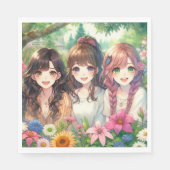 Serviette En Papier Soirée d'Anniversaire des filles d'Anime mignonne (Devant)