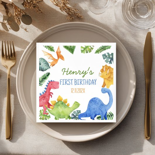 Serviette En Papier Soirée d'anniversaire des mignons dinosaures