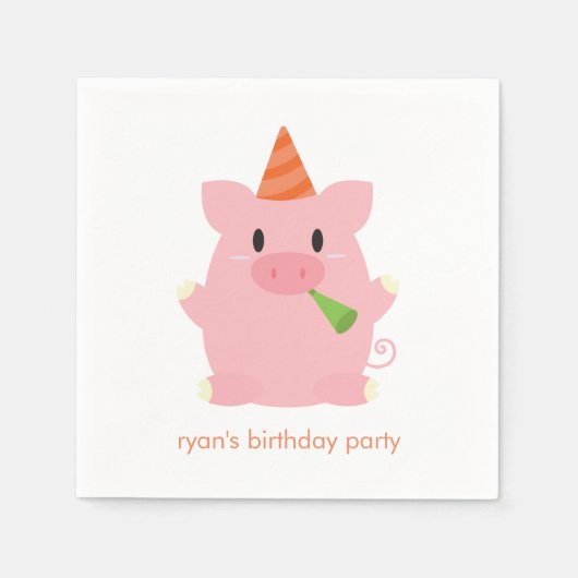 Serviette En Papier Soirée d'anniversaire du cochon mignon (Devant)