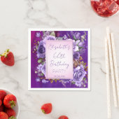 Serviette En Papier Soirée d'anniversaire élégante violet roses monogr (En situation)