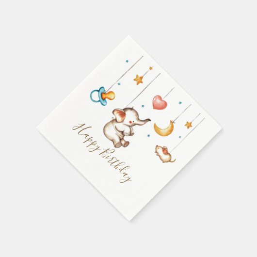Serviette En Papier Soirée d'anniversaire pour bébé Eléphant mignon (Coin)
