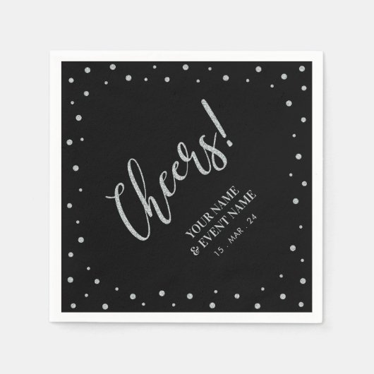 Serviette En Papier Soirée d'Anniversaire Silver & Black Modern (Devant)