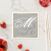 Serviette En Papier soirée de mariage chic monogrammed gris (En situation)
