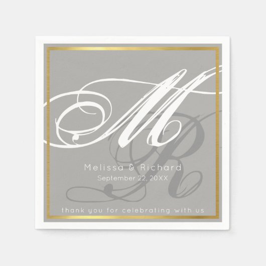 Serviette En Papier soirée de mariage chic monogrammed gris (Devant)