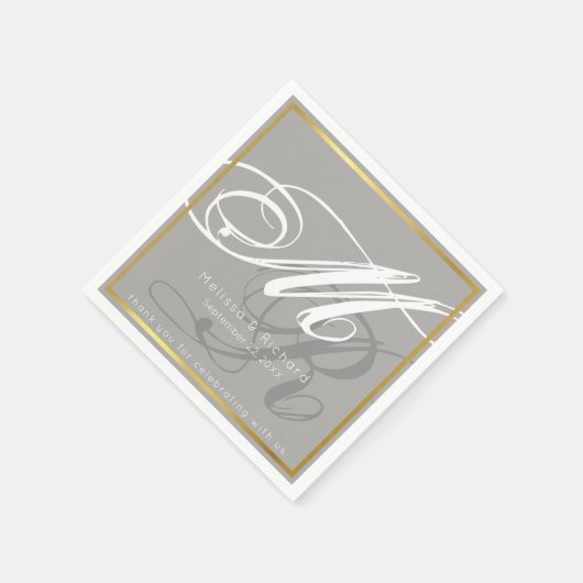 Serviette En Papier soirée de mariage chic monogrammed gris (Coin)