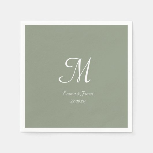 Serviette En Papier Soirée de mariage Elégant Sage Green & White Monog (Devant)