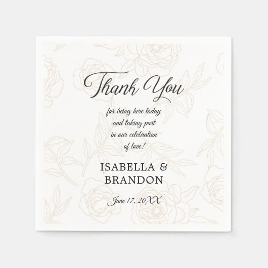 Serviette En Papier Soirée de mariage florale en or noir élégant (Devant)