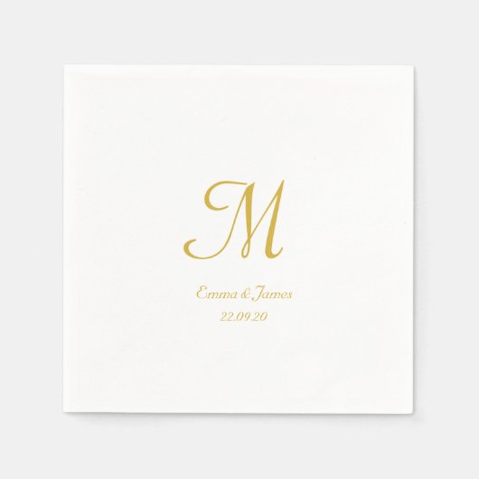 Serviette En Papier Soirée de mariage Monogramme Gold & White (Devant)