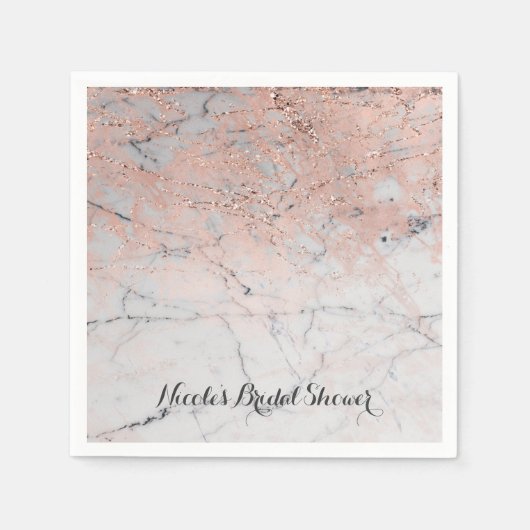 Serviette En Papier Soirée de Mariage Rose moderne Gold Marbre moderne (Devant)