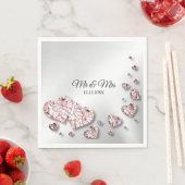 Serviette En Papier Soirée de mariage rose Peach Coeurs brillants géom (En situation)