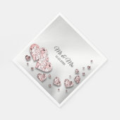 Serviette En Papier Soirée de mariage rose Peach Coeurs brillants géom (Coin)