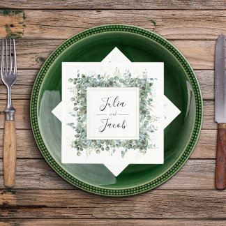 Serviette En Papier Soirée de mariage simple Eucalyptus Green