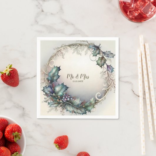 Serviette En Papier Soirée de mariage Vert pourpre Feuille rustique Él (En situation)